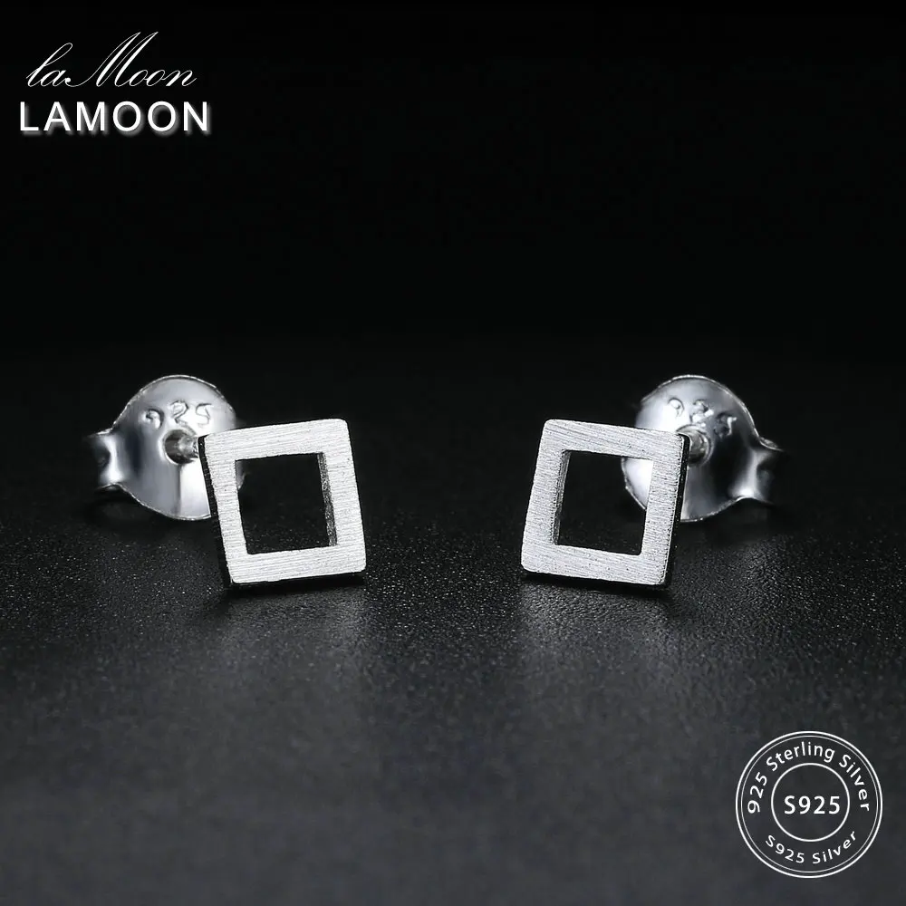 

LAMOON 2017 New Trendy Hollow Square Shape 100% 925-Sterling-Silver Earrings S925 Fine Jewelry For Women Girl Gift LMEY219