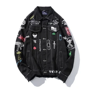 Новая модная Стильная мужская джинсовая куртка с принтом в стиле хип-хоп, повседневная Осенняя мужская джинсовая куртка, уличная одежда большого размера