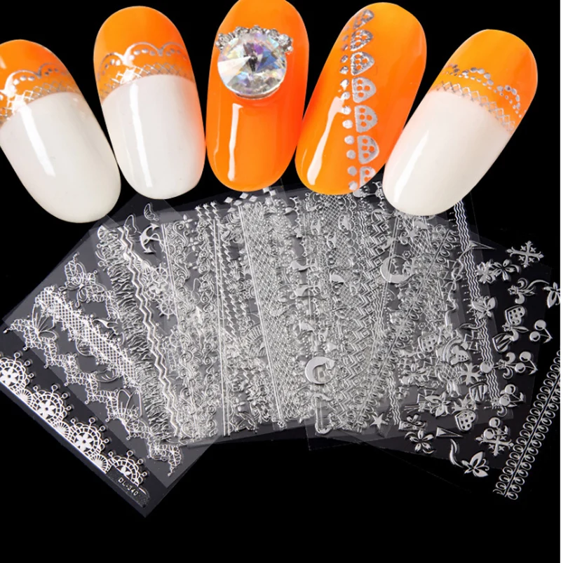 30 шт./лот Красивые 3D Серебряные наклейки для дизайна ногтей смешанные дизайны