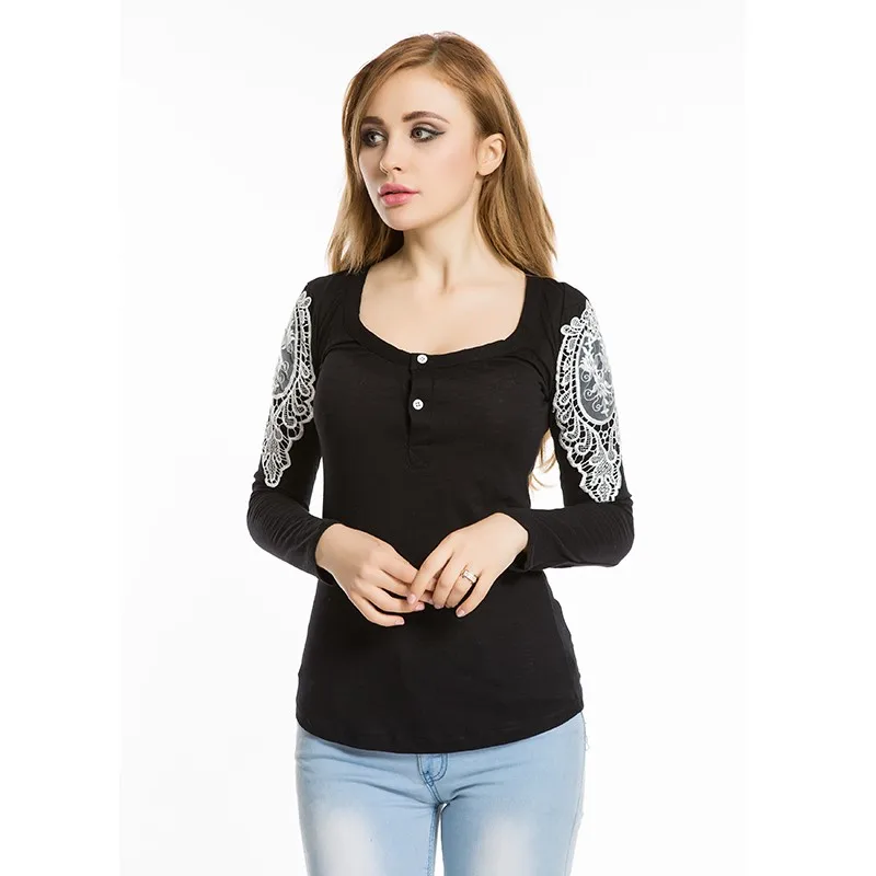 Dioufond Однотонная синяя кружевная рубашка для женщин хлопковая Повседневная