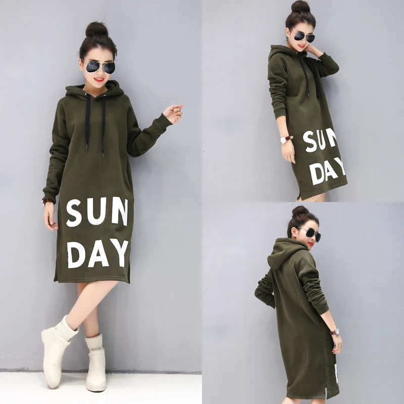 Осень и зима 2017 Новый с капюшоном армейский зеленый Письмо Свободные женское