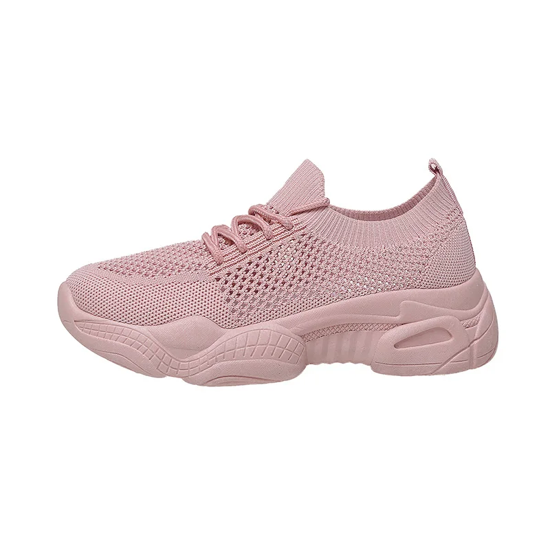 Pink E Новинка года; женские кроссовки на плоской подошве; дышащие кроссовки на шнуровке; женская спортивная обувь белого цвета из сетчатого материала; Chaussure Femme Girl - Цвет: Pink E