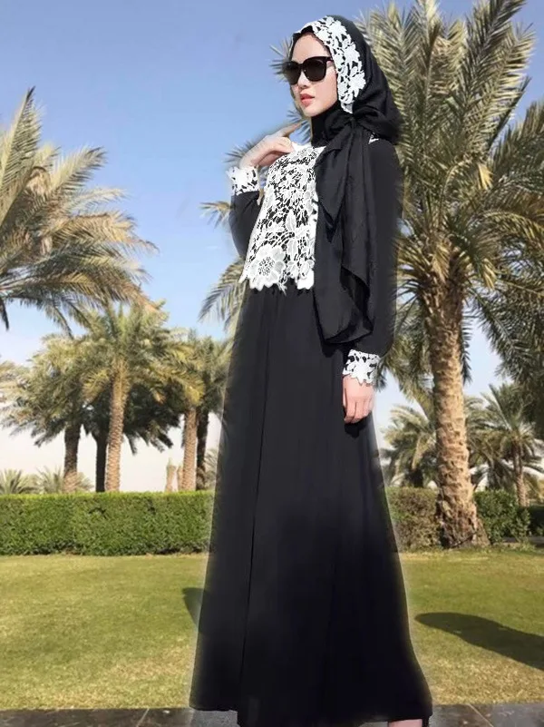Женское кружевное платье с длинным рукавом Abayas Caftan арабское турецкое дубайское