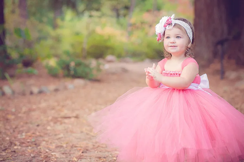 Candy Color Girls Pink Long Tutu Dress Kids Fluffy Tulle Princess Wedding Dresses with Satin Bow Waist Children Party Tutus 1Pcs | Детская