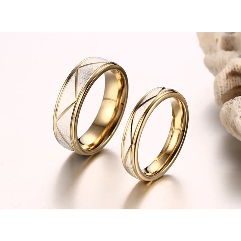 Unique Couple Wedding Rings for Lover Gold Tone Matte Finish Stainless Steel Geometric Alliance Valentine's Day Gifts