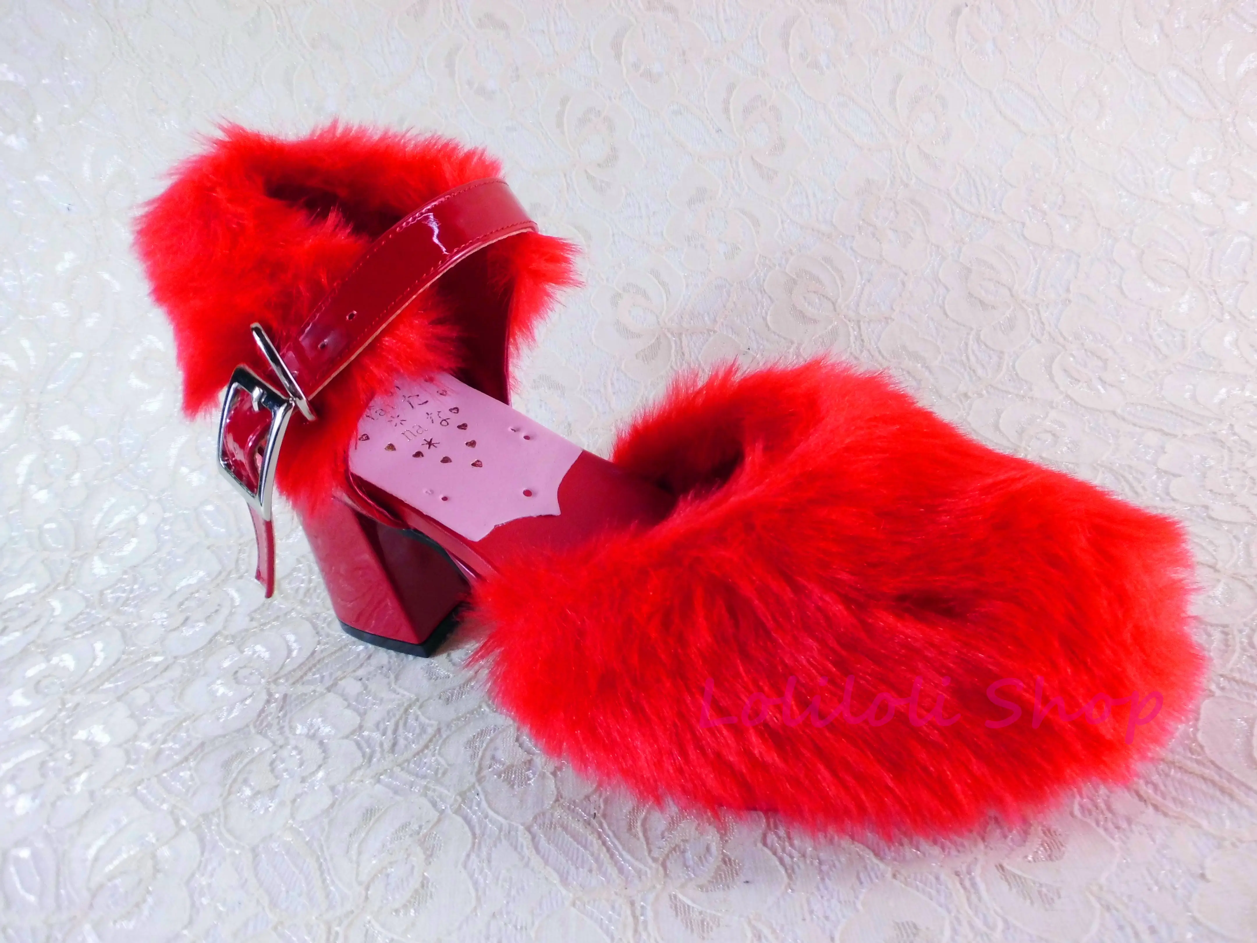 

Princess sweet lolita shoes Lolilloliyoyo antaina Japanese design big shoes custom plush red drawstring rough heels an4175