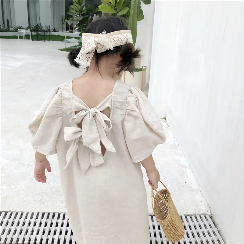 Корейский стиль модное хлопковое льняное свободное платье с большим бантом на