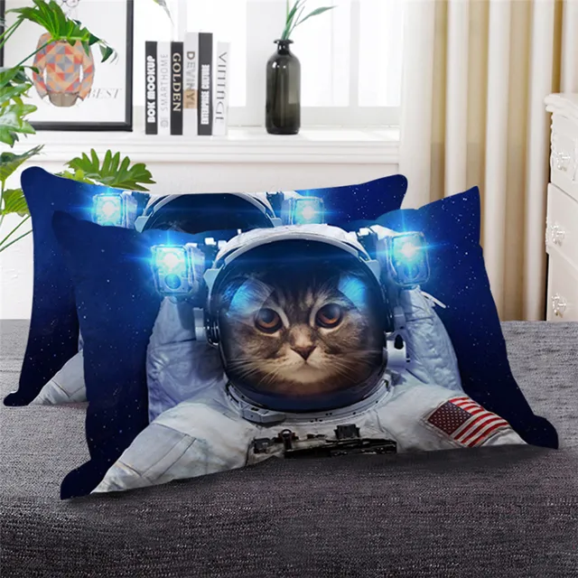 BlessLiving Colorful Cat Down Alternative Bed Pillow Cute Animal Galaxy Bedding Funny Space Cat 3d Printed Sleeping Pillows 2
