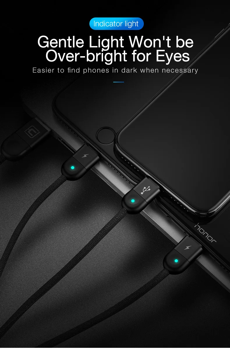 Cafele 3 в 1 светодиодный светильник USB кабель Micro type C usb зарядный кабель для iPhone huawei xiaomi samsung 130 см Синхронизация данных USB кабель