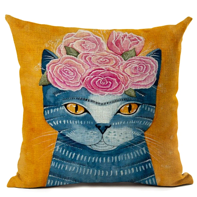 Винтажная Цветочная наволочка кошка подушка для автомобиля диван сиденье евро