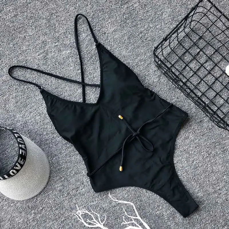 Sexy Black White Red One Piece Swimsuit Women Push Up Swimwear Female Bather U Back Bathing Suit Swim Lady Monokini 5191 | Спорт и