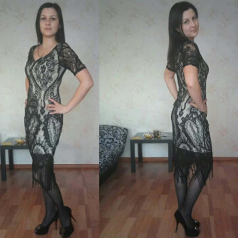 Женское кружевное платье карандаш Reaqka черное повседневное винтажное с V образным