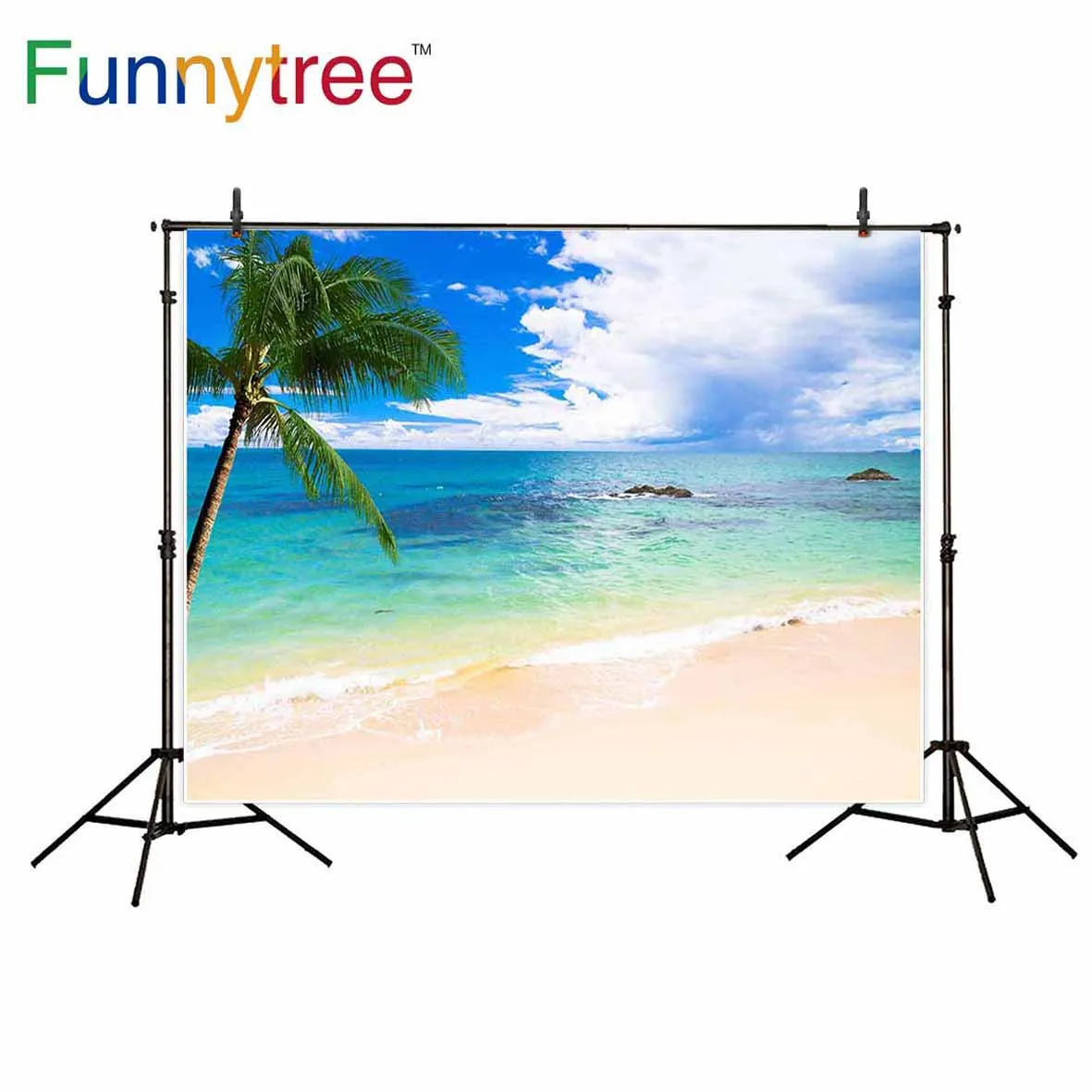

Funnytree backgrounds for photo studio sea beach summer sky coconut tree cloud professional backdrop photocall prop