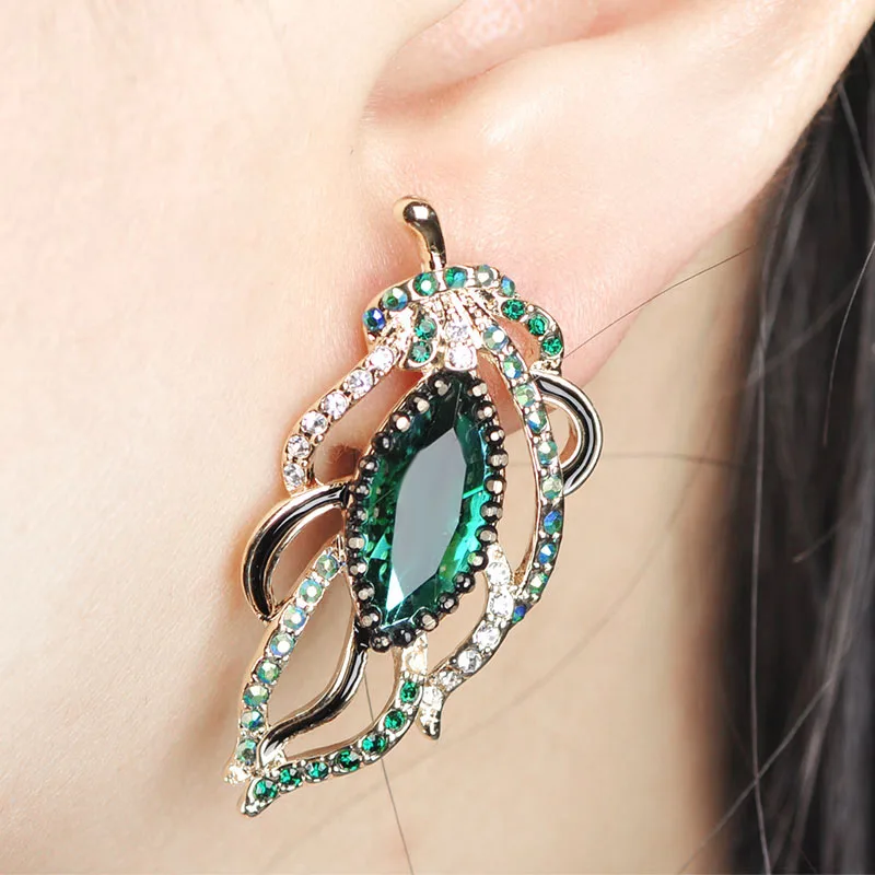 Женские крупные серьги-гвоздики Blucome зеленые серьги золотого цвета в форме