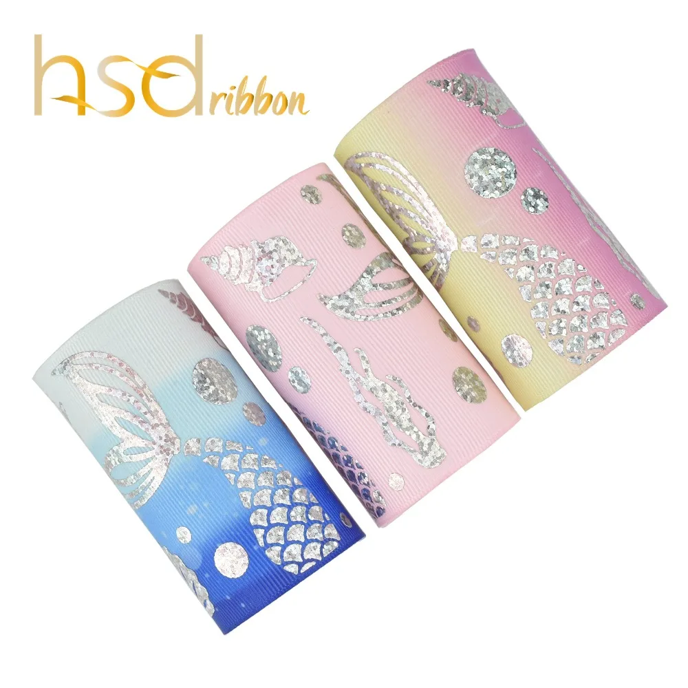 HSDRibbon 75mm 3inch gold laser foil Mermaid series on heat transfer Grosgrain Ribbon | Дом и сад