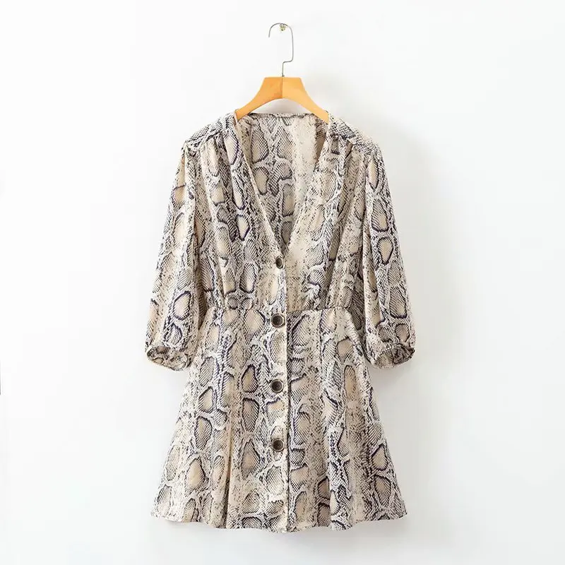 Осень Для женщин v образным вырезом 3/4 рукав Открыть Стич Printed A Line Dress.|Женские
