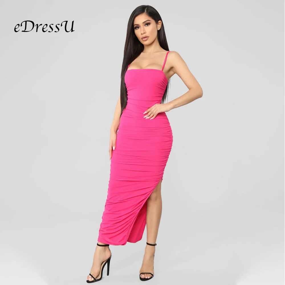 Hot Pink Популярное розовое вечернее платье для знаменитостей, плиссированное Макси-Платье, длинный сексуальный разрез, женское Клубное Бандажное облегающее платье, Vestido Robe MS-506 - Цвет: Hot Pink