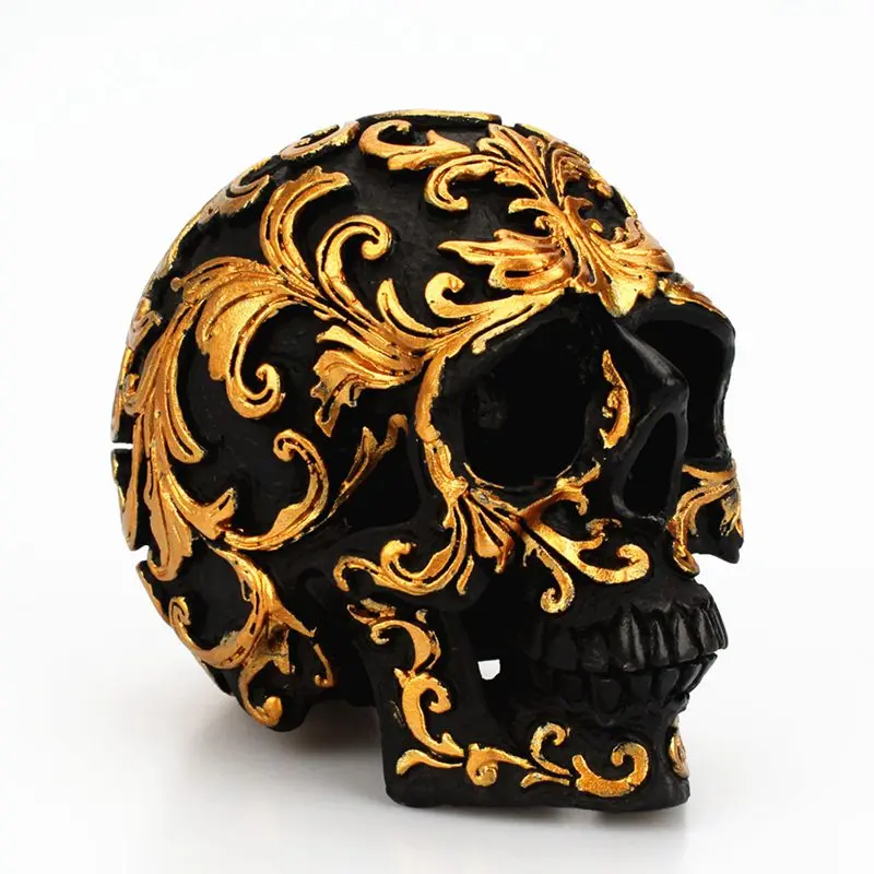 Man Black Head Skull Resin Decoration Crafts Figurines Halloween Party Geeks Gift Golden Carving Home Sculpture Ornaments | Дом и сад