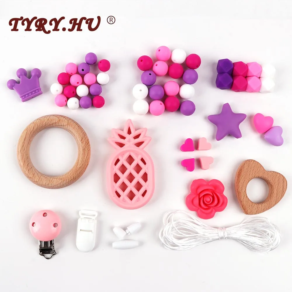 

TYRY.HU Silicone Teether Baby Teething DIY Crafts Set Pacifier Clips Crib Toy BPA Free Safe And Natural Silicone Bead Teether