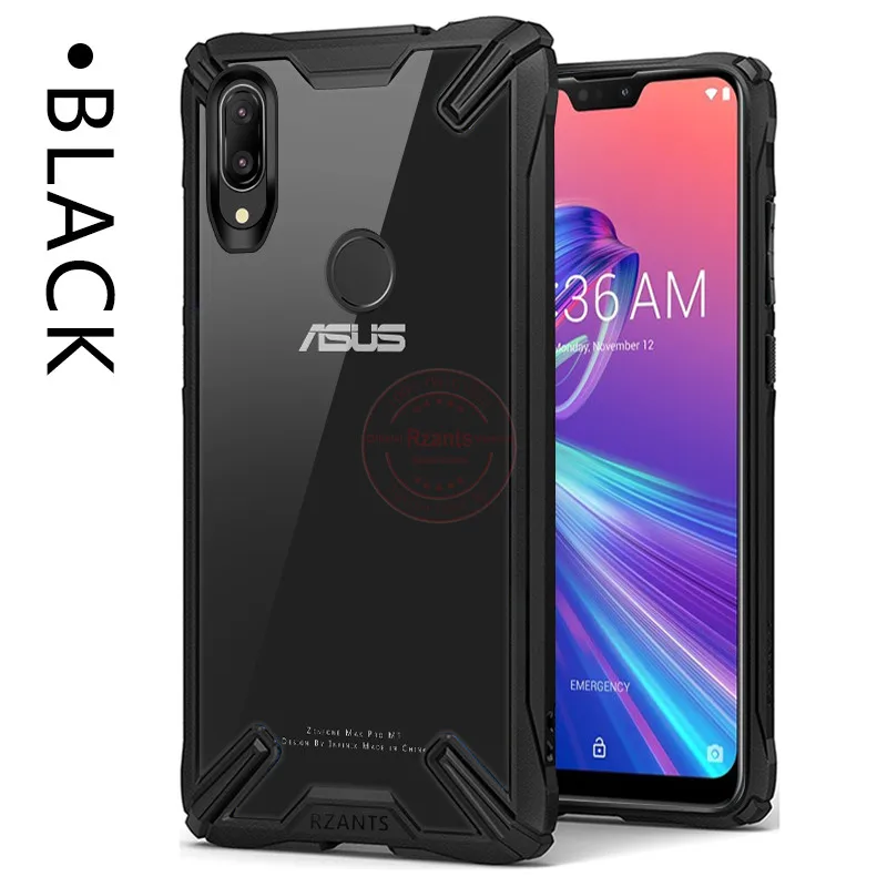 Black Чехол для телефона Rzants для Asus ZenFone Max Pro M1 чехол Прозрачный Жесткий ПК задняя двухслойная усиленная рамка противоударный Тонкий чехол - Цвет: Black