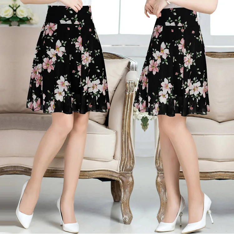 LXMSTH шифоновая юбка женская летняя новая с цветочным принтом мама Плюс Размер