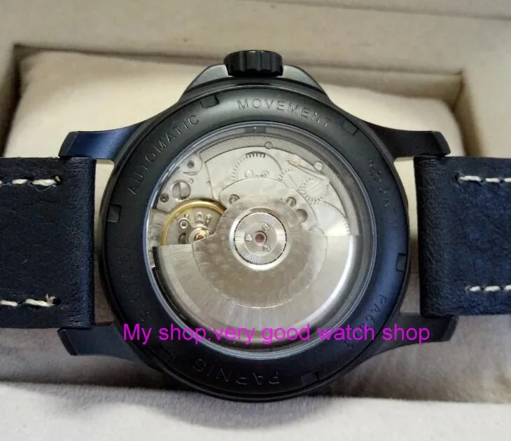 Сапфировое стекло PARNIS 44 мм черный циферблат ST25 автоматический самовсасывающий