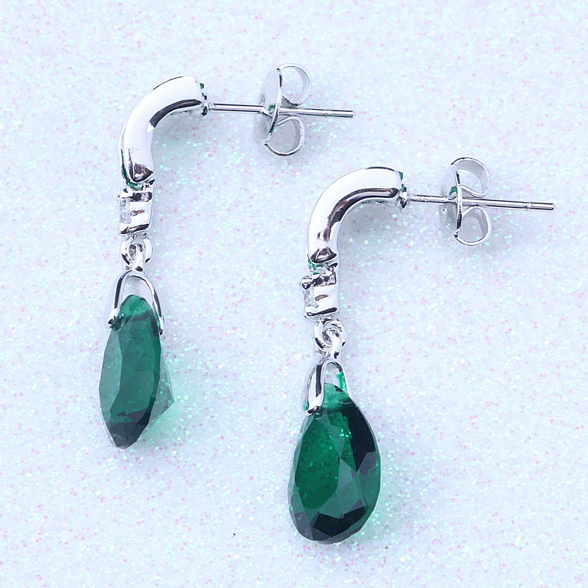 Женские серьги подвески серебряного цвета с зелеными кристаллами|dangle drop earings|dangle