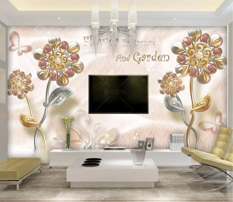 

wallpapers 3d wall custom 3d photo wallpaper Jewelry Crystal Swan wallpapers for living room TV backdrop mural wallpaper