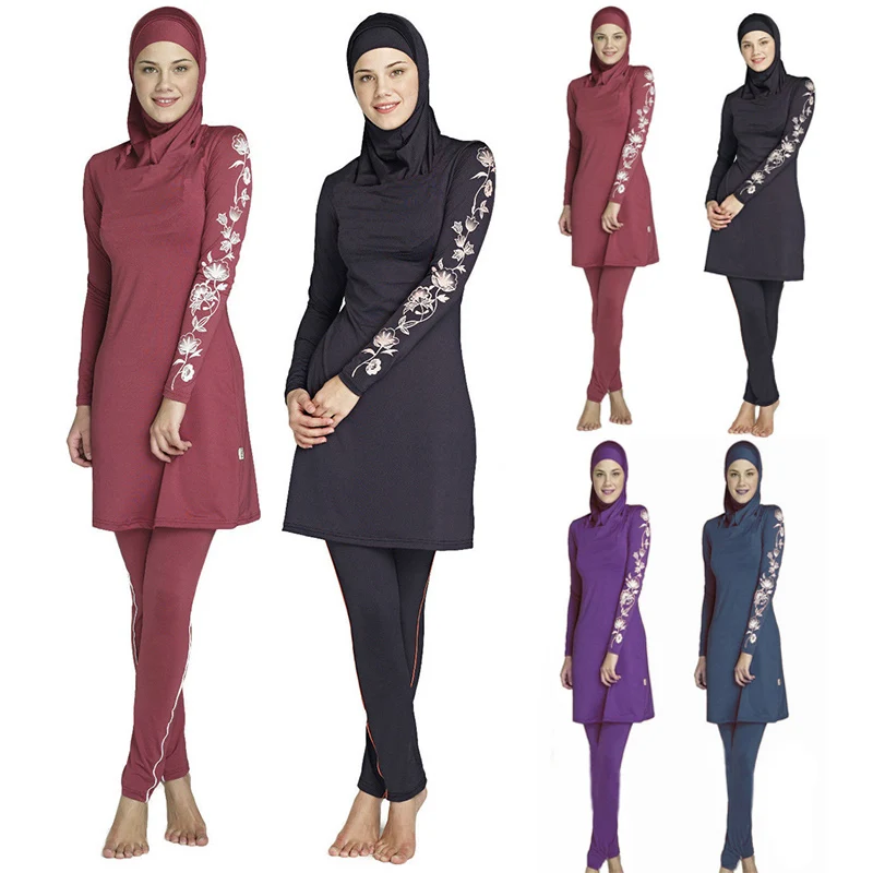 Скромная Bearwear Burkini ванный комплект купальники мусульманский полный Чехол исламские костюмы с длинным рукавом Одежда для плавания 3 шт. Буркини