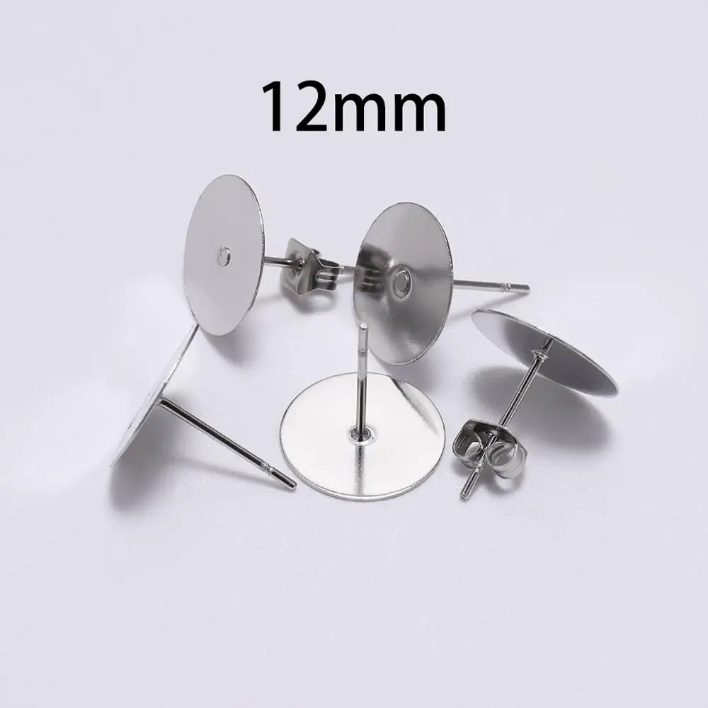 12mm 100 шт./лот, 3, 4, 5, 6, 8, 10, 12 мм, нержавеющая сталь, пустая стойка, серьги, шпильки с серьгами, штепсельные принадлежности для изготовления ювелирных изделий своими руками - Цвет: 12mm