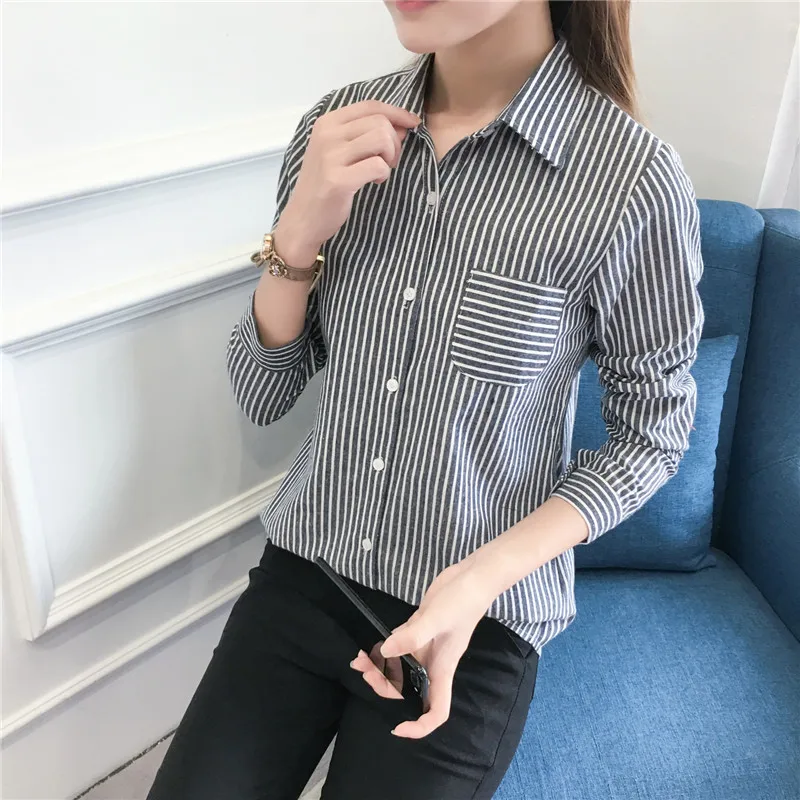 2017 новые модные офисные в полоску хлопковые рубашки женские небольшой полосой