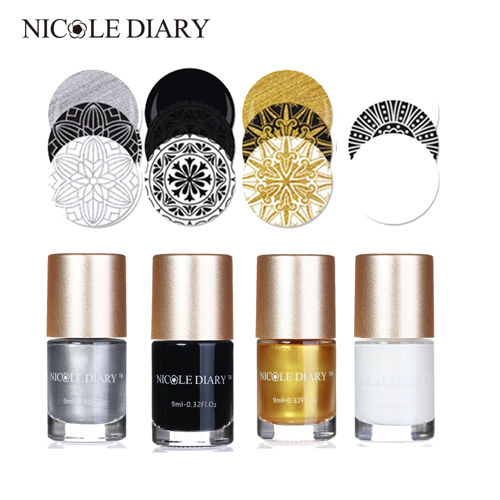 Лак для ногтей NICOLE DIARY серебристый лак стемпинга 9 мл 4 бутылки|stamping polish|nail art varnishnail