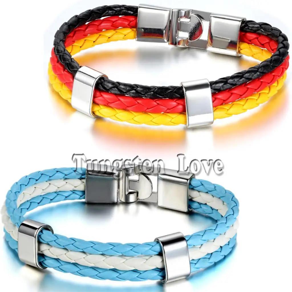 

World Cup German Argentina Flag Mens leather Multilayer Braided Bracelets 3 Strands Rope Bangles pulseira couro