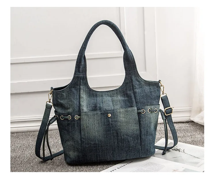 Dark blue Новые модные большие роскошные сумки, женская сумка, дизайнерские женские ручные сумки, большая джинсовая сумка, джинсовая сумка через плечо, Mochila Bolsa M491 - Цвет: Dark blue