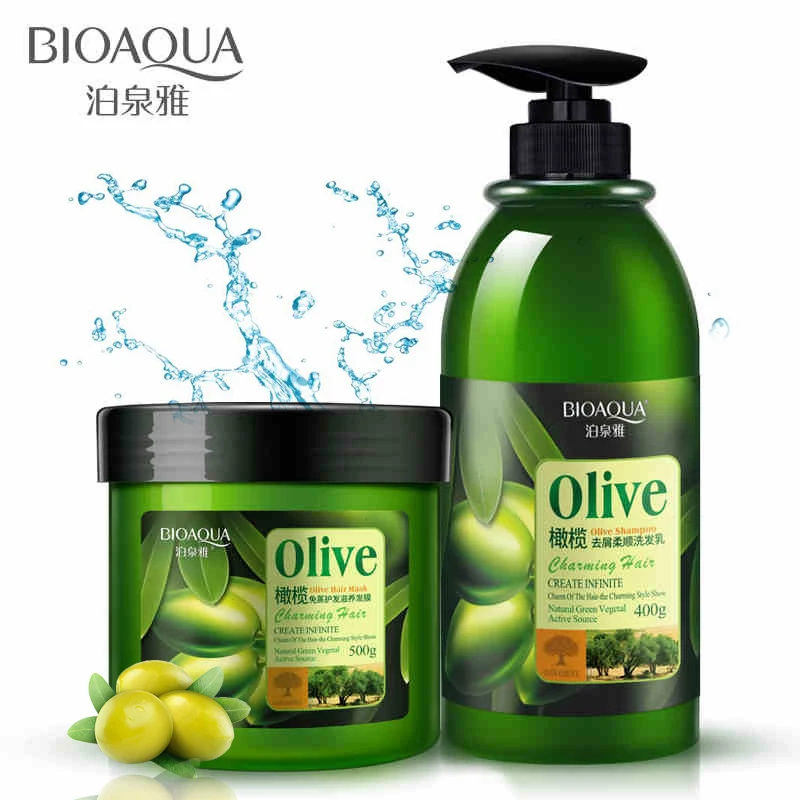 1 Набор Bioaqua Оливковый шампунь/маска против перхоти шампунь с оливковым маслом восстанавливает поврежденные волосы глубоко питает все типы волос