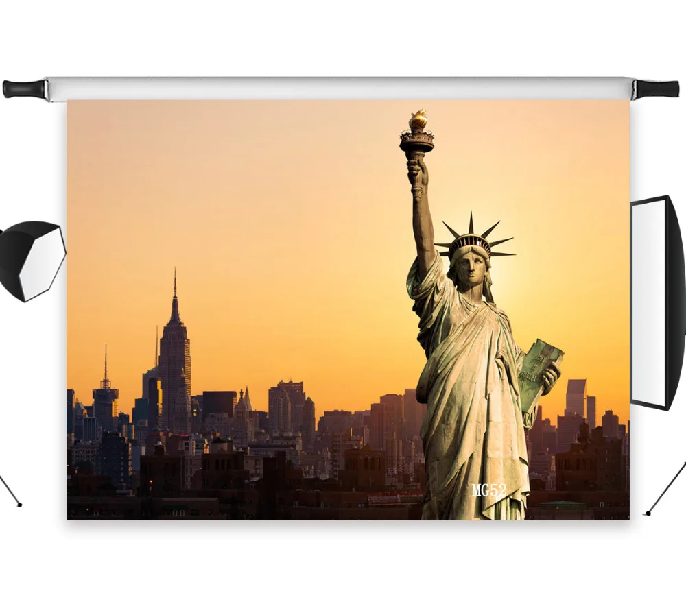 LB полиэстер и винил Статуя Свободы закат городской силуэт фон для фотостудии