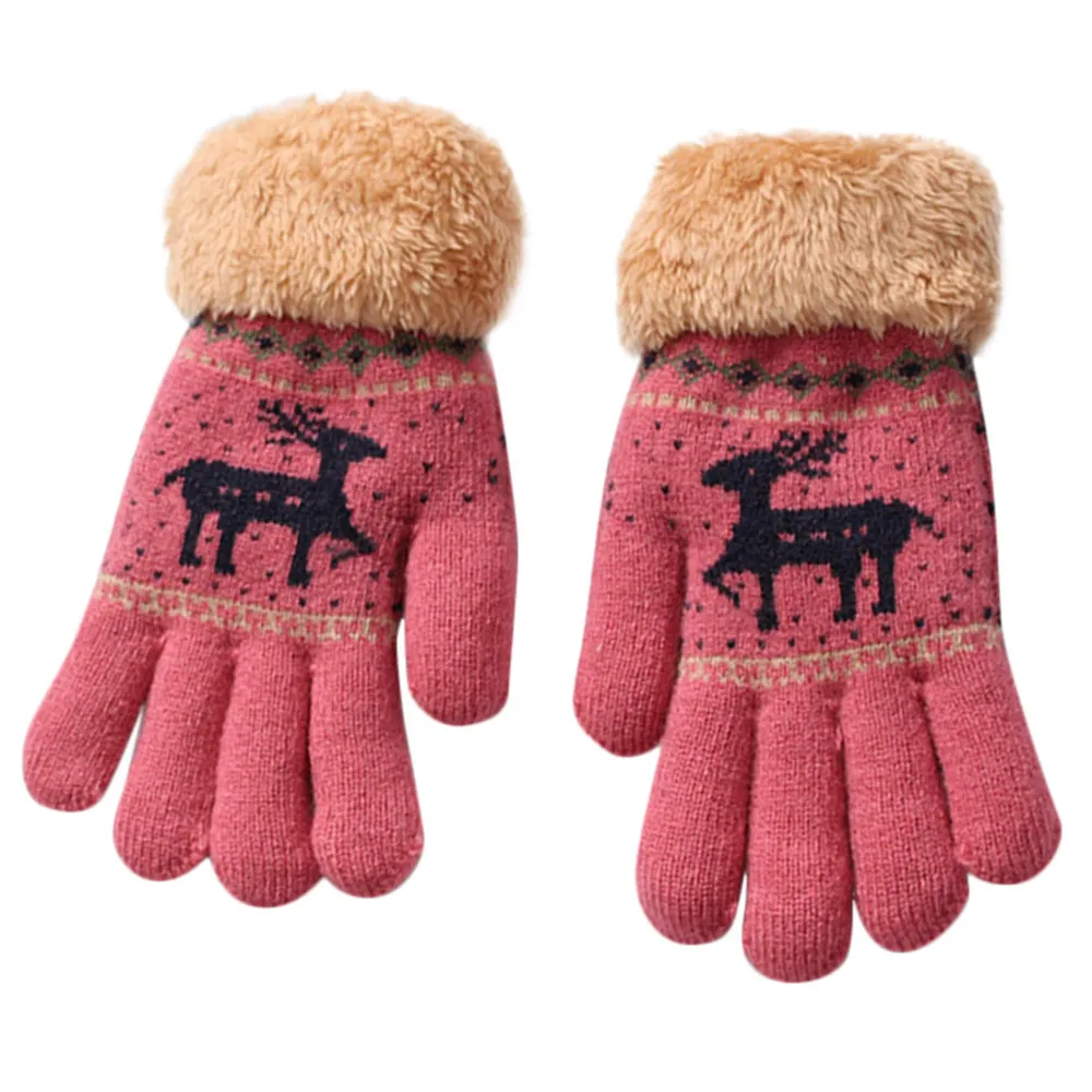 Hot Pink Горячая Распродажа, митенки детские, хлопковые, с рисунком, для малышей, милые, для малышей, плотные, рождественские, с олененком, для девочек, для мальчиков, зимние, теплые, перчатки - Цвет: Hot Pink