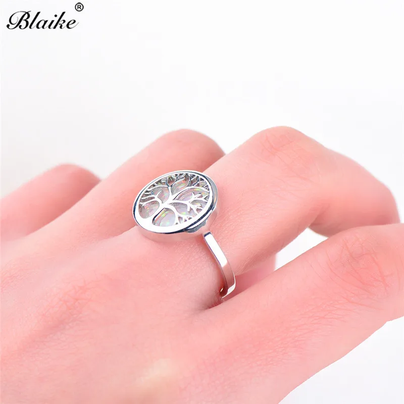 Blaike Vivid Life Tree белый/синий огненный опал кольца для мужчин и женщин 925 пробы Серебряное кольцо ювелирные украшения Радуга камень подарки