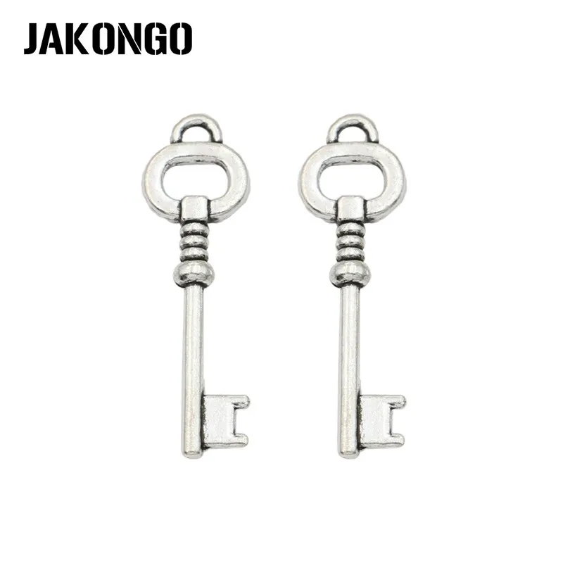 

JAKONGO Antique Silver Plated Key Charms Pendant for Jewelry Making Earrings Bracelet Accessories DIY 30x9mm 10PCS/lot