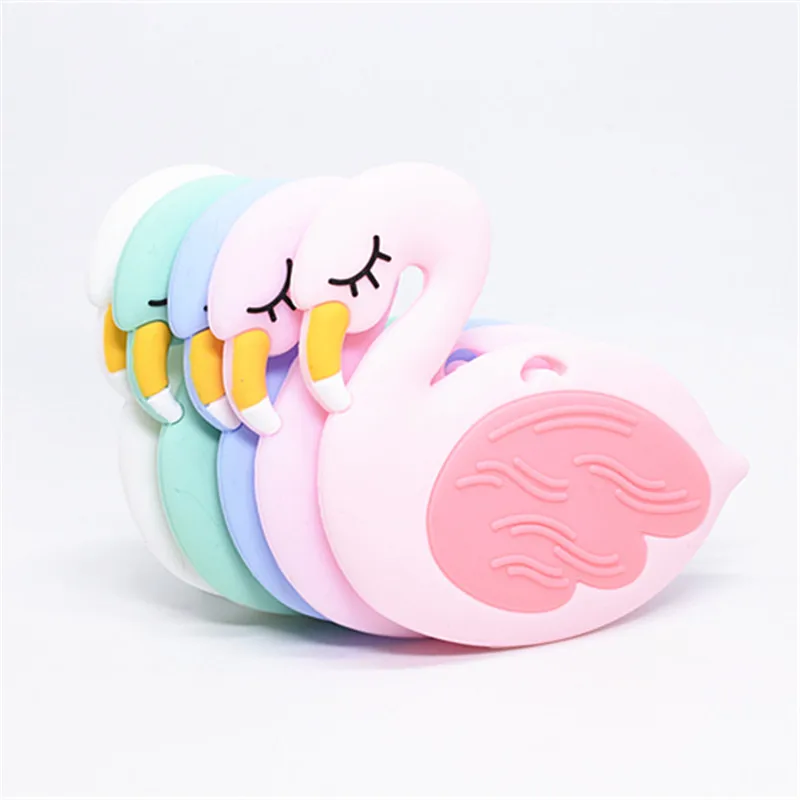 Mordedor de silicona para beb&eacute;, accesorios de enfermer&iacute;a, flamenco, dibujos animados, regalo para Baby Shower, juguetes para morder, 5 uds.-0