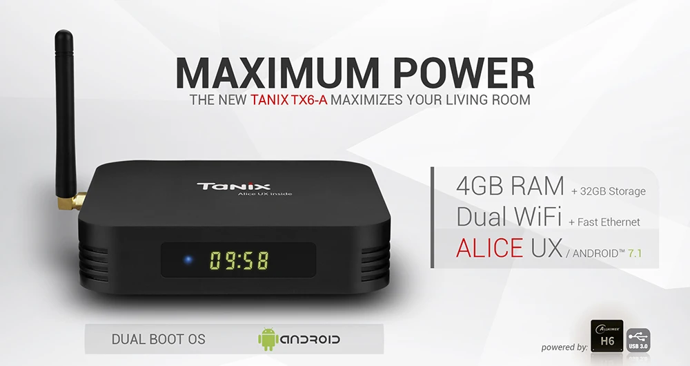 Tanix TX6 Android 9,0 ТВ приставка Allwinner H6 4 Гб DDR 32 Гб EMMC 2,4 ГГц 5 ГГц wifi BT4.1 поддержка 4 к H.265 Bluetooth 4,0 wifi ТВ приставка