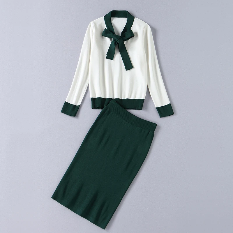 Полосатый вязаный свитер женские костюмы 2017 зима осень из двух частей наборы для