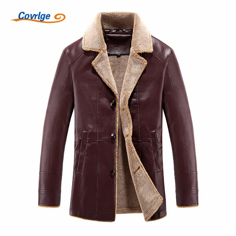 Covrlge Men's Leather Jacket 2017 Winter Jackets for Men Plus Velvet Thickening Warm Coats New Fashion Brand Clothing MWP013
