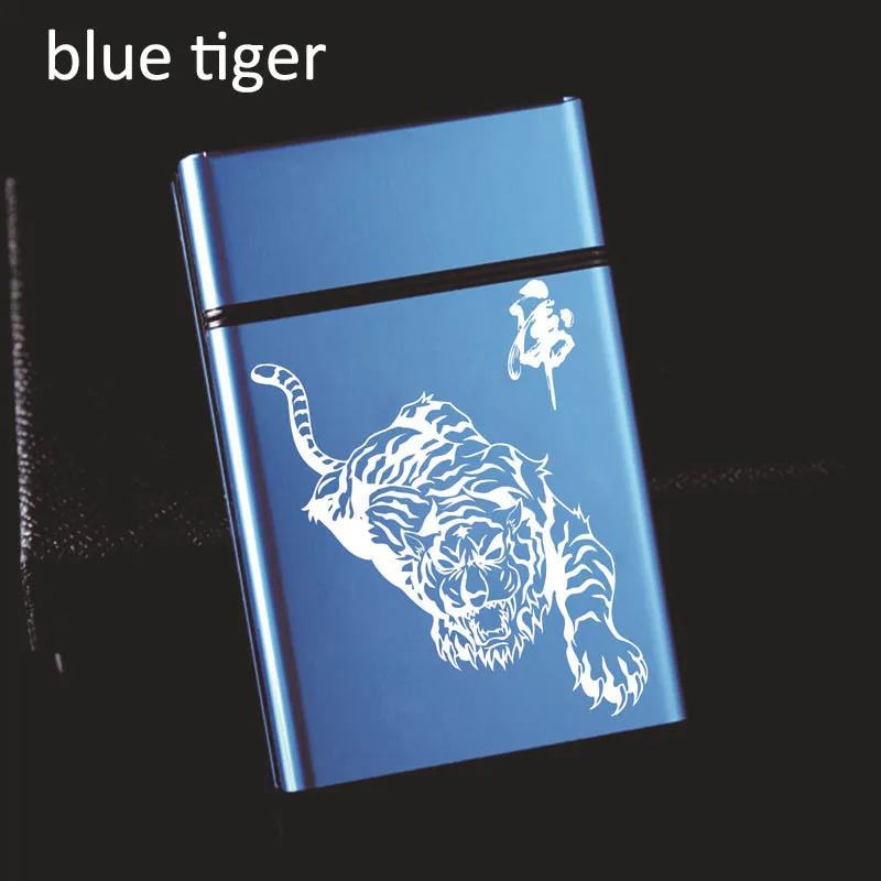 blue tiger Автоматическая крышка бомбы, аксессуары для курения, держатель для сигарет, металлический чехол для сигарет, карманная коробка, контейнер для хранения дыма - Цвет: blue tiger
