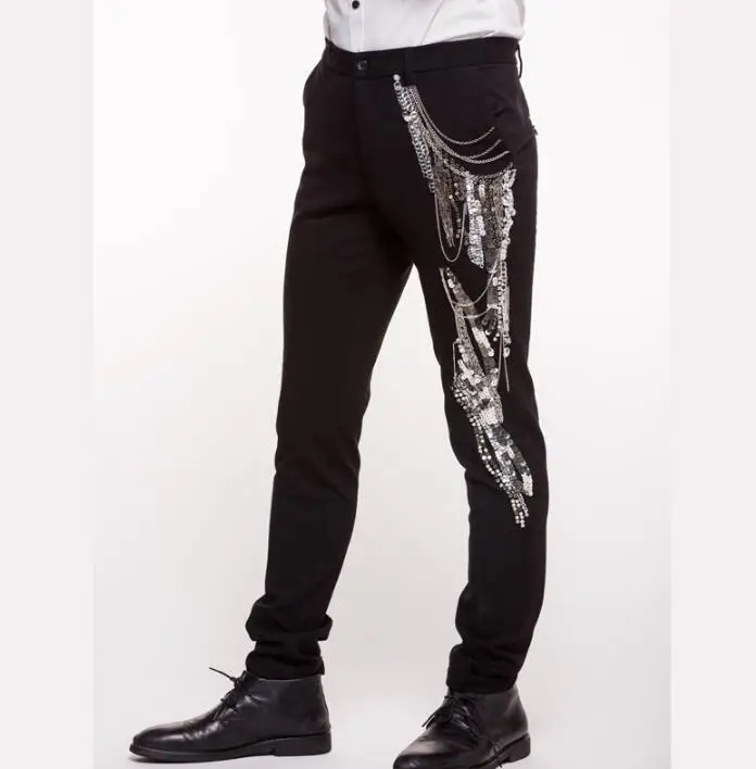Мужские шаровары с блестками черные брюки для выступлений в стиле певицы танцев