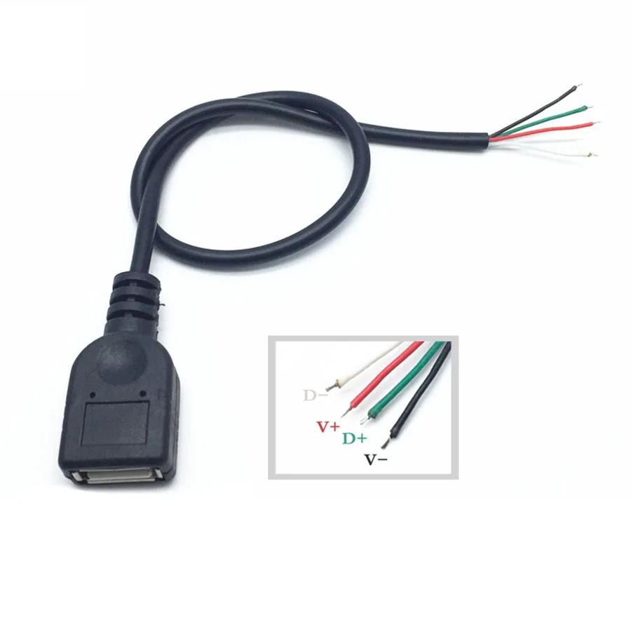 EClyxun 1 шт. USB 2 0 Женский Кабель питания 4Pin Черный зарядный разъем с 30 см провода DIY