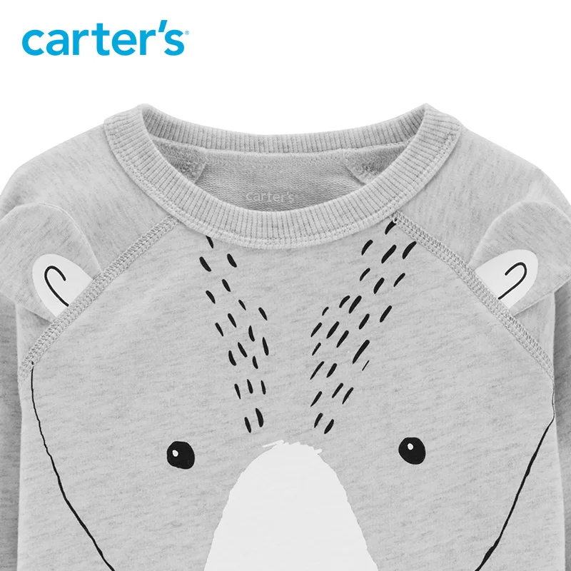 Carter's Bear/Французский махровый пуловер Осень зима серая футболка с длинными