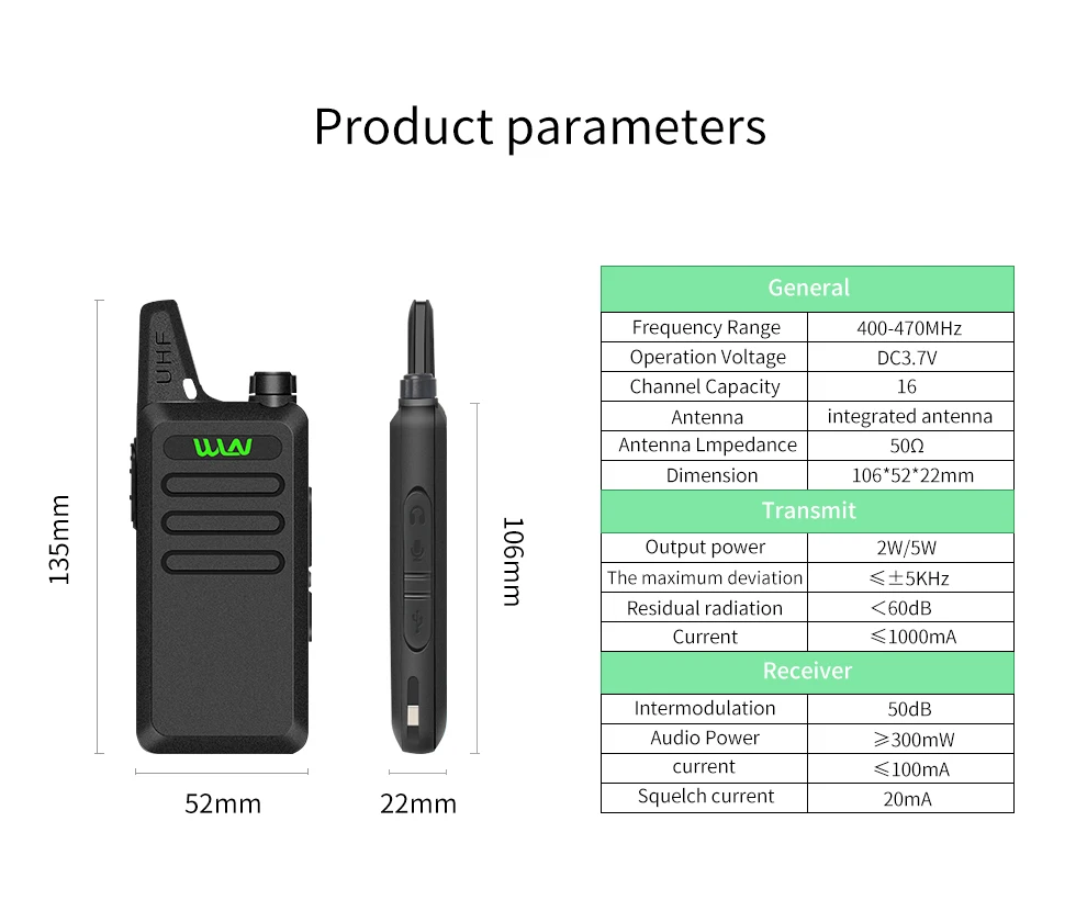 2 шт./лот WLN мини радиостанция приемопередатчик kdc1 3 Вт walkie talkie UHF 400-470 МГц ham Радио портативная рация