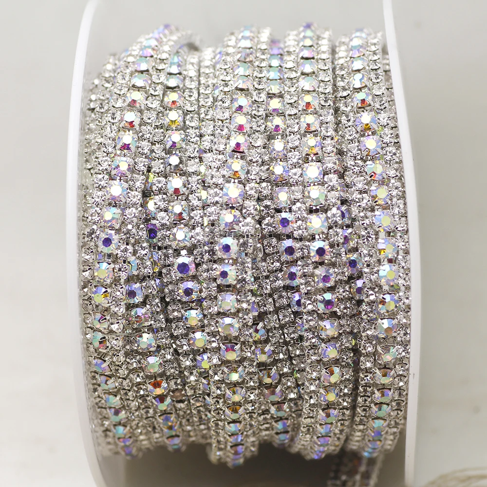 5 ярдов 3 ряда с кристаллами + цветной цепочкой из горного хрусталя Серебряное