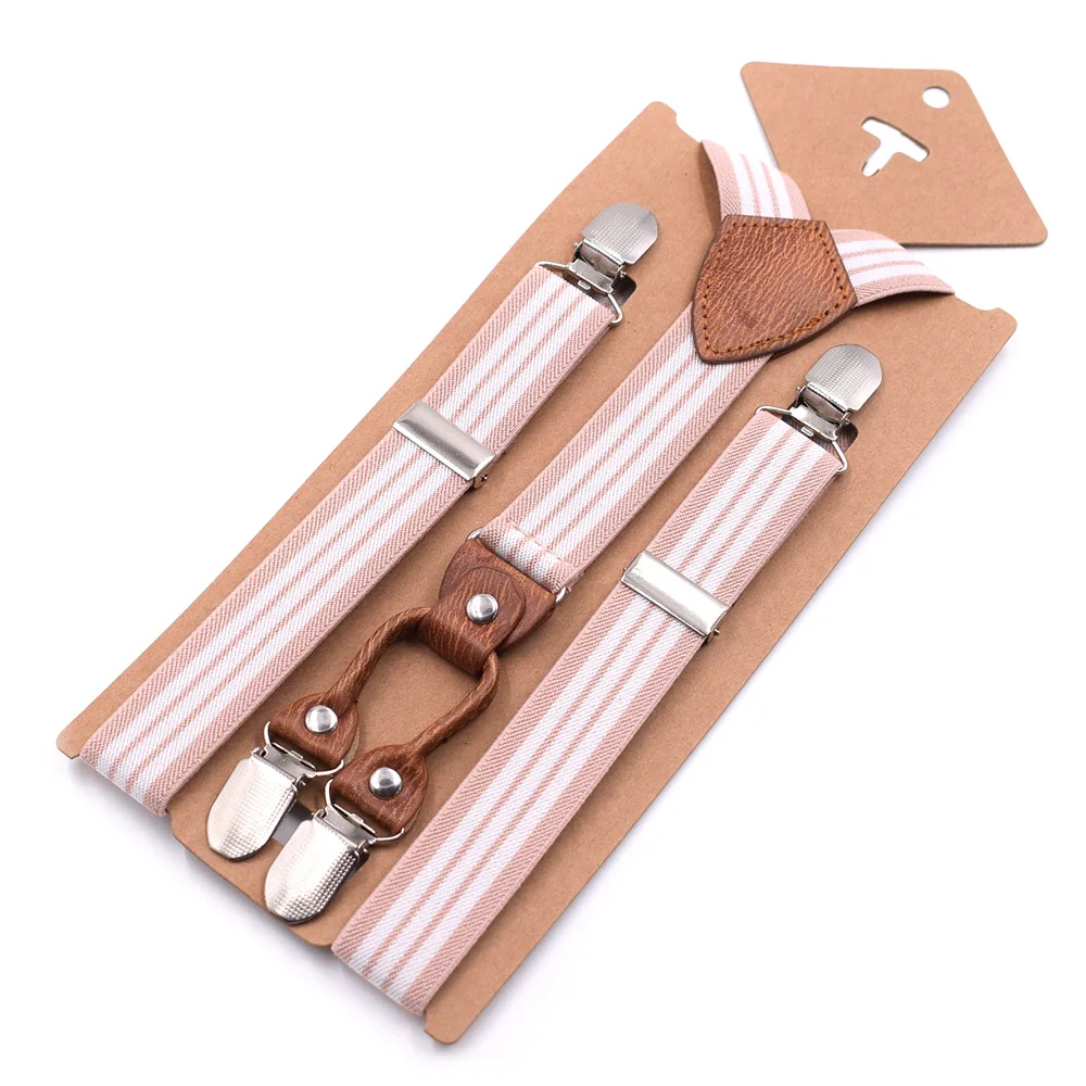 Pink White Stripes 14 цветов, Модные полосатые подтяжки для мальчиков и девочек, 4 зажима, Y-Back, регулируемая эластичная система ремней для переноски ребенка, одежда, аксессуары - Цвет: Pink White Stripes